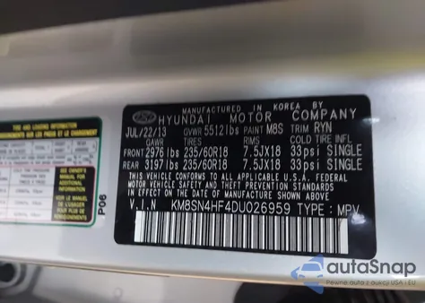 2013 Hyundai Santa Fe Gls из США, поврежденный, VIN KM8SN4HF4DU026959